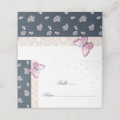 Romantische marinekaart & roze vlinders florale ka plaatskaartje (Buitenkant ongevouwen)
