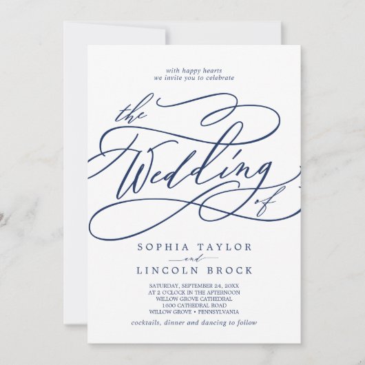 Romantische marinekalligrafie in één bruiloft kaart (Voorkant)