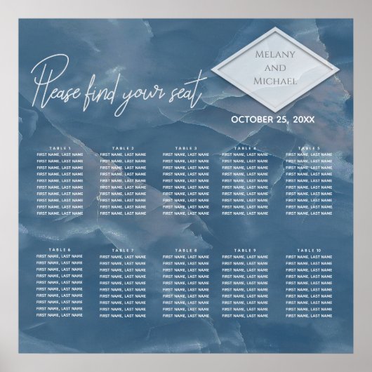 Romantische marmer blauw-marmer geometrische kalli poster (Voorkant)