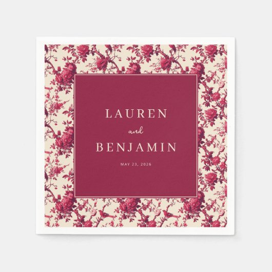 Romantische Maroon Bloemrozen Servet (Voorkant)