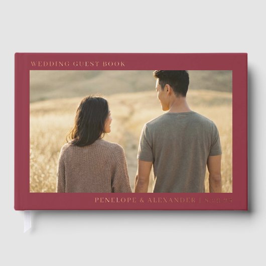 Romantische Maroon Foto Gastenboek (Voorkant)