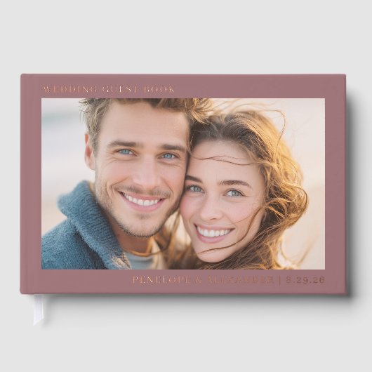 Romantische Maroon Klassieke Foto Gastenboek (Voorkant)