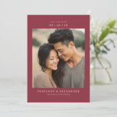 Romantische Maroon Minimalistische Foto Save The Date (Staand voorkant)