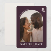 Romantische Maroon Moderne Foto Save The Date (Voorkant / Achterkant)