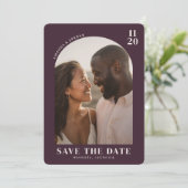 Romantische Maroon Moderne Foto Save The Date (Staand voorkant)