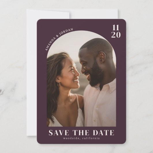 Romantische Maroon Moderne Foto Save The Date (Voorkant)