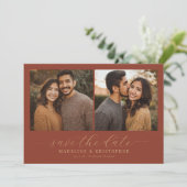 Romantische Maroon Rustieke Fotocollage Save The Date (Staand voorkant)