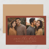Romantische Maroon Rustieke Fotocollage Save The Date (Voorkant / Achterkant)