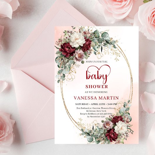 Romantische Marsala Bloemen Hartvormig Lettertype Kaart
