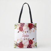 Romantische Marsala waterverf Bloemen Bruidsmeisje Tote Bag (Voorkant)