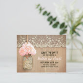 Romantische Mason Jar roze bloemen opslaan de datu Aankondigingskaart (Staand voorkant)