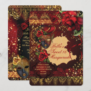 Romantische Masquerade Sweet 16 Party Invites Kaart