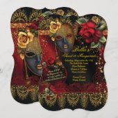 Romantische Masquerade Sweet 16 Party Invites Kaart (Voorkant / Achterkant)