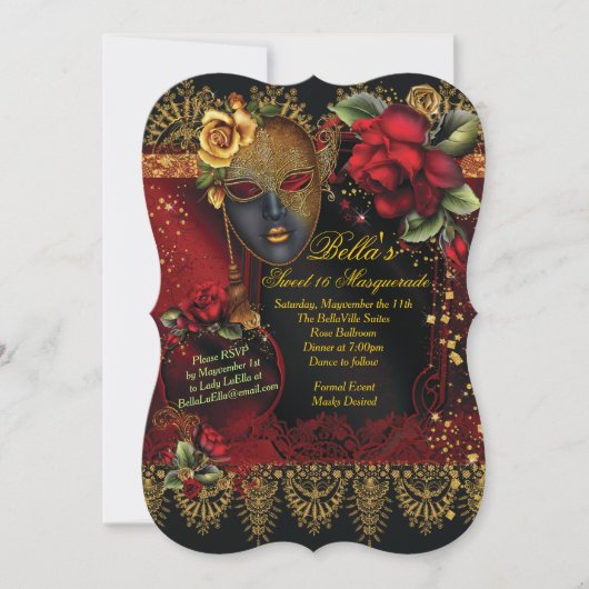Romantische Masquerade Sweet 16 Party Invites Kaart (Voorkant)