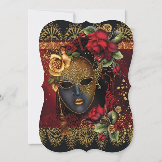 Romantische Masquerade Sweet 16 Party Invites Kaart (Achterkant)