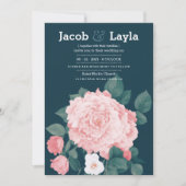 Romantische mauve blauw roze roos bloemenbruiloft kaart (Voorkant)