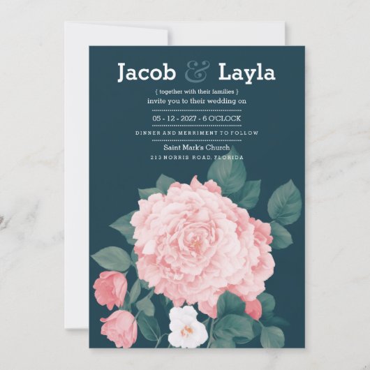 Romantische mauve blauw roze roos bloemenbruiloft kaart (Voorkant)