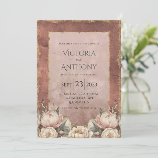 Romantische Mauve Goud Moderne Bruiloft Kaart (Staand voorkant)