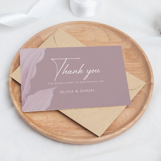Romantische Mauve Leaf Minimal Wedding Bedankkaart