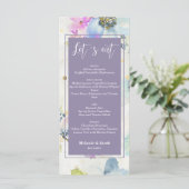 Romantische Mauve Paarse Bloemen Huwelijk Menu (Staand voorkant)