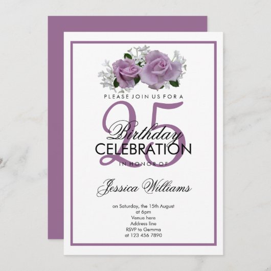 Romantische Mauve Rozen Verjaardag Kaart (Voorkant / Achterkant)