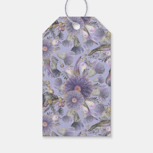 Romantische Mauve Wattle & Eucalyptus Cadeaulabel (Voorkant)