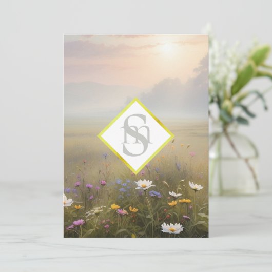 *~ Romantische Meadow AR26 QR + RSVP Bloemenbruilo Kaart (Staand voorkant)