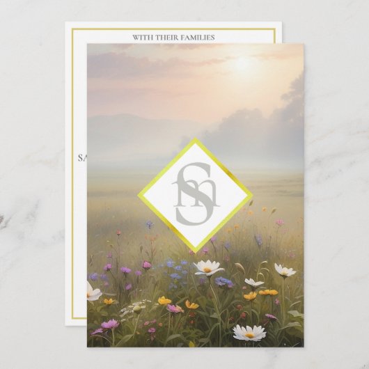 *~ Romantische Meadow AR26 QR + RSVP Bloemenbruilo Kaart (Voorkant / Achterkant)