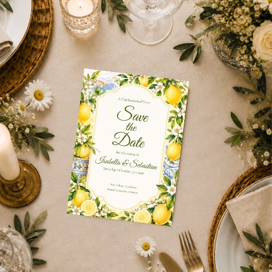 Romantische mediterrane bruiloft save the date