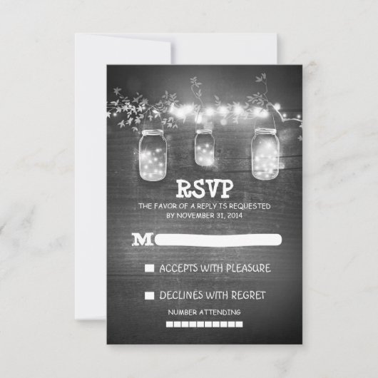 Romantische metselaar jar string lichten bruiloft  RSVP kaartje (Voorkant)