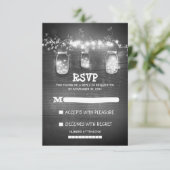 Romantische metselaar jar string lichten bruiloft  RSVP kaartje (Staand voorkant)