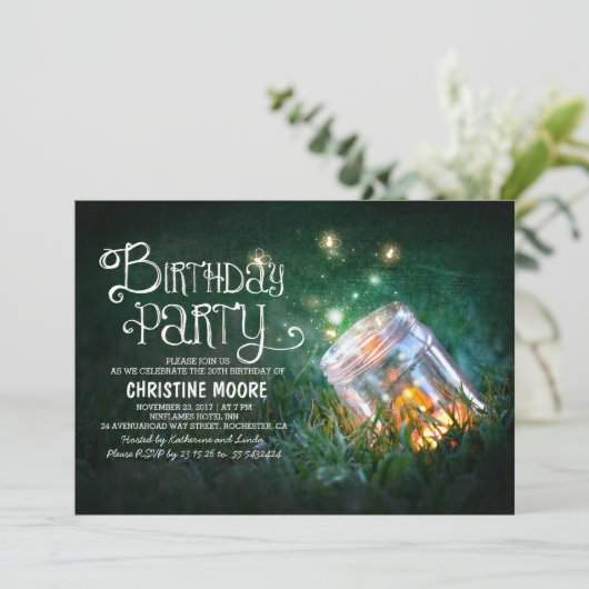 Romantische metselaar pot vuurvliegjes verjaardags kaart (Staand voorkant)