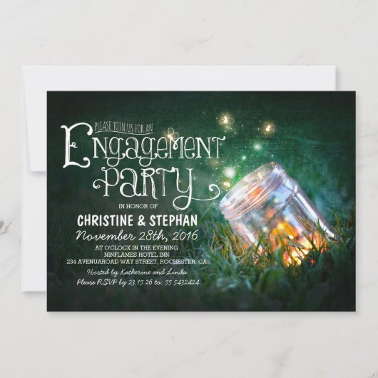 Romantische metselaar pot & vuurvliegjes verloving kaart (Voorkant)