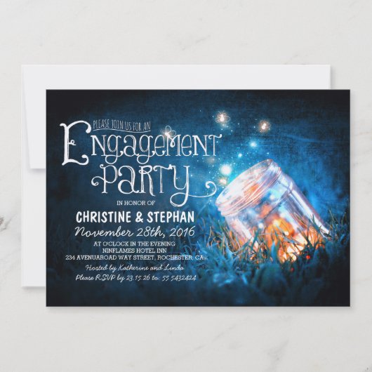 Romantische metselaar pot & vuurvliegjes verloving kaart (Voorkant)