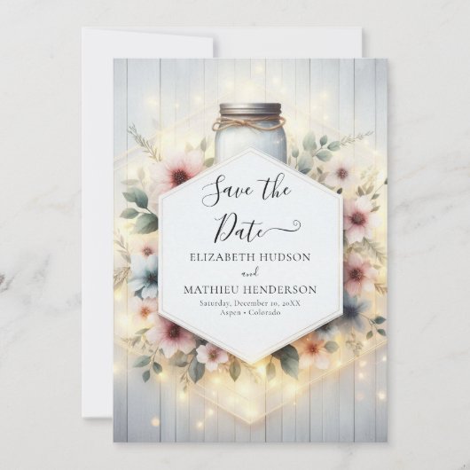 Romantische Minimal Mason Jar bruiloft Save The Date (Voorkant)