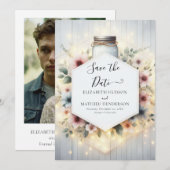 Romantische Minimal Mason Jar bruiloft Save The Date (Voorkant / Achterkant)