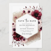 Romantische minimale Bourgondische bruiloft Save The Date (Voorkant / Achterkant)