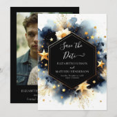 Romantische minimale hemelse bruiloft save the date (Voorkant / Achterkant)