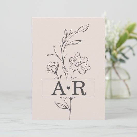 Romantische minimalistische bloemenbruiloft uitnod kaart (Staand voorkant)