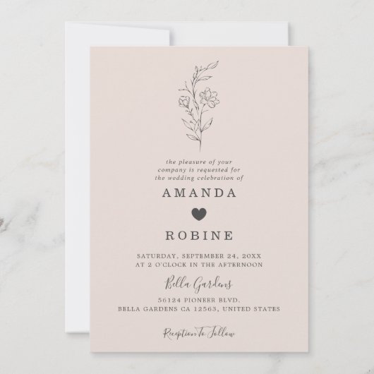 Romantische minimalistische bloemenbruiloft uitnod kaart (Achterkant)