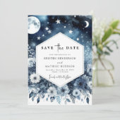 Romantische minimalistische maanverlichte bruiloft save the date (Staand voorkant)