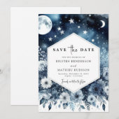 Romantische minimalistische maanverlichte bruiloft save the date (Voorkant / Achterkant)
