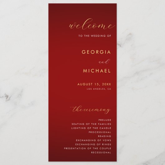 Romantische minimalistische moderne donkerrode & g programmakaart (Voorkant)