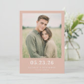 Romantische Minimalistische Perzik Foto Save The Date (Staand voorkant)