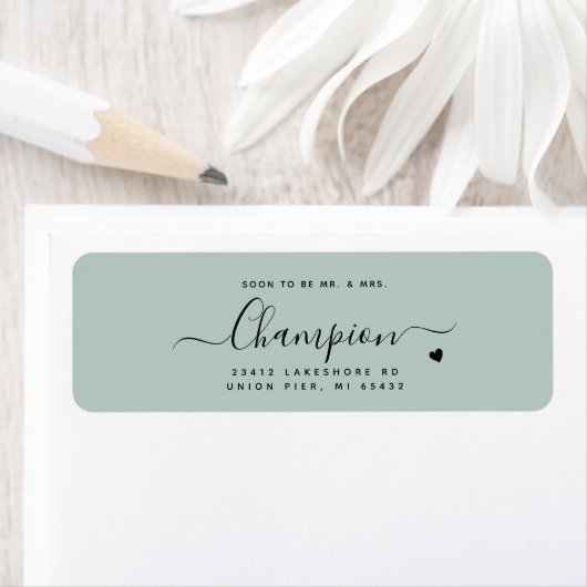 Romantische Minimalistische Script Mintgroene Trou Etiket (Insitu)