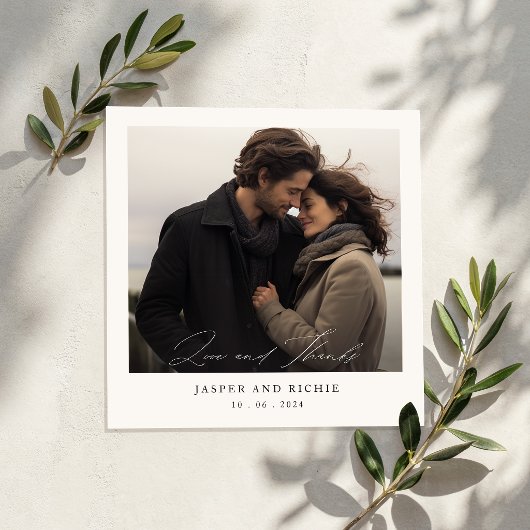 Romantische Minimalistische Vierkante Trouwfoto Save The Date
