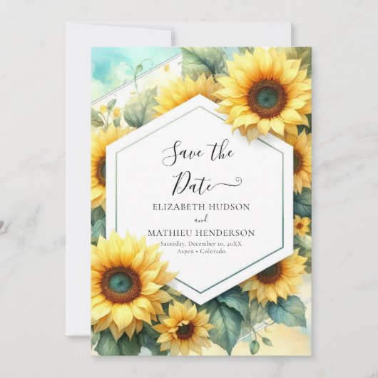 Romantische minimalistische zonnebloem bruiloft save the date (Voorkant)