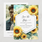 Romantische minimalistische zonnebloem bruiloft save the date (Voorkant / Achterkant)