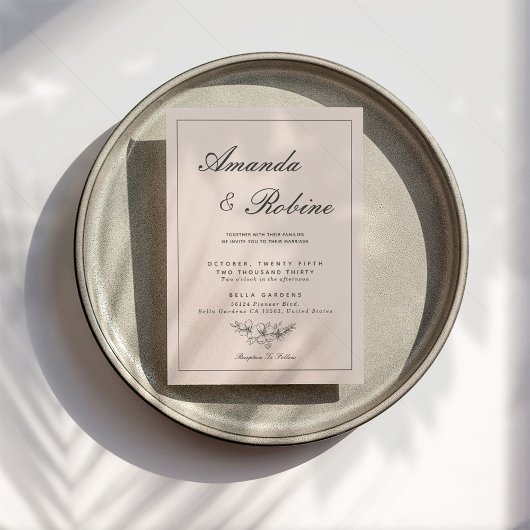 Romantische moderne Blush Roze bruiloft uitnodigin Kaart