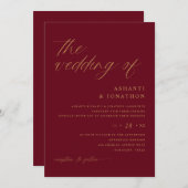 Romantische moderne Bourgondië en gouden bruiloft Kaart (Voorkant / Achterkant)